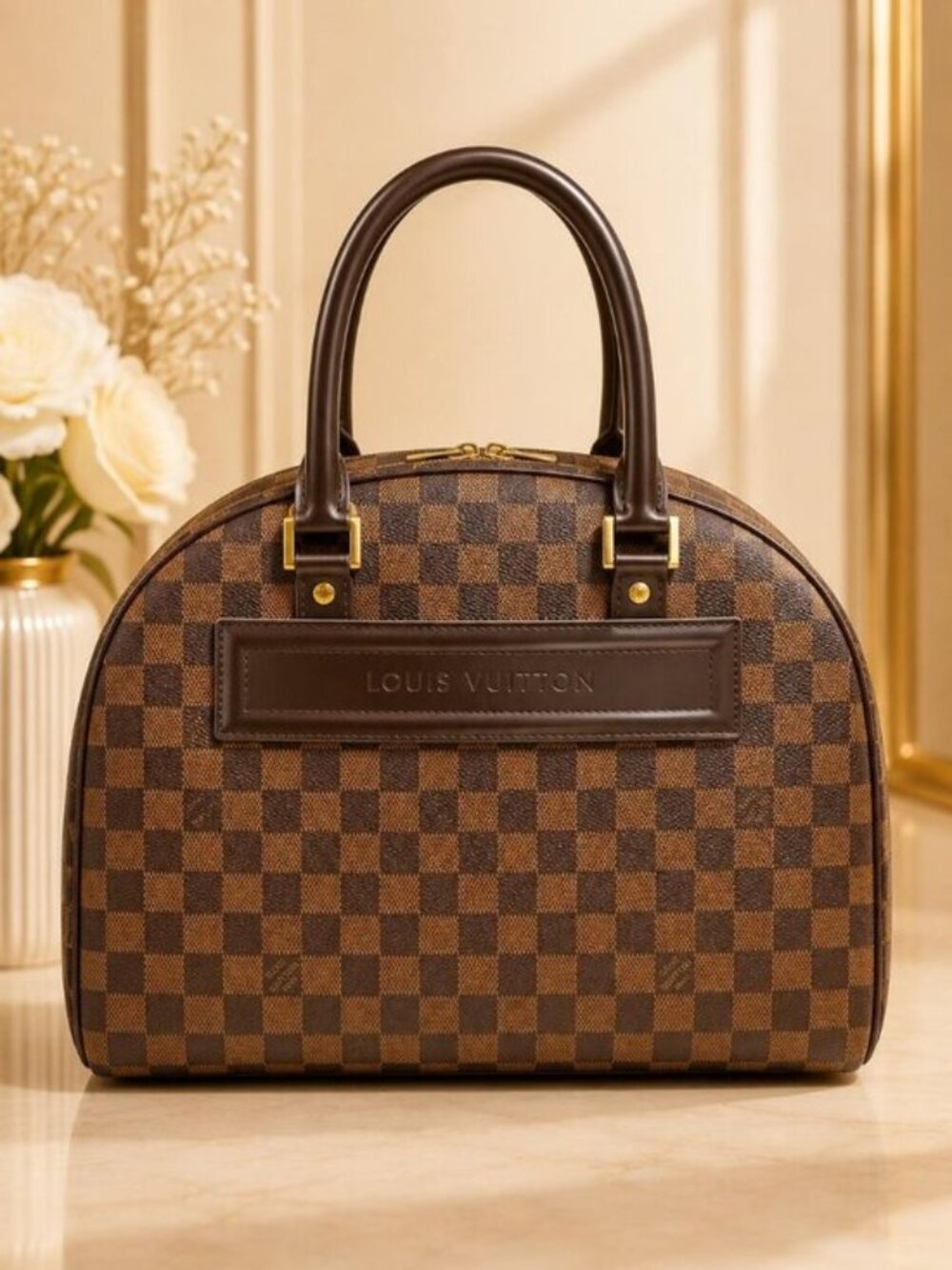 Authentic Louis Vuitton Nolita Damier Ebene Handbag Brown Leather Satchel Bag - Picture 1 of 16
